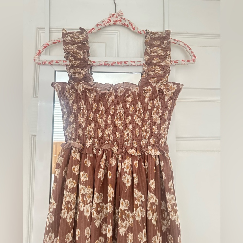 Brown Floral Midi Dress - Picture 2 of 5